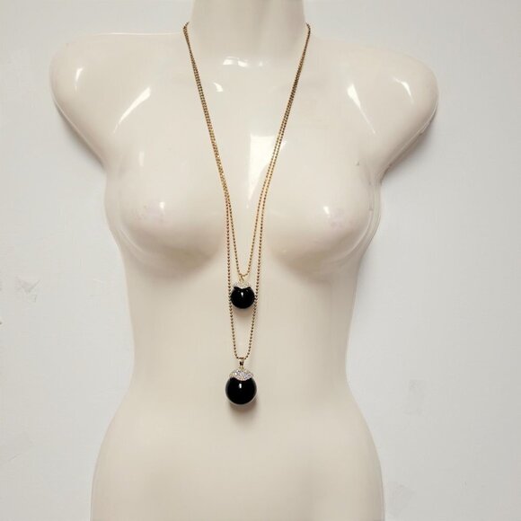 Large Ball Bead Long Necklace, Black Crystal Ball Bead Necklace - Picture 2 of 9